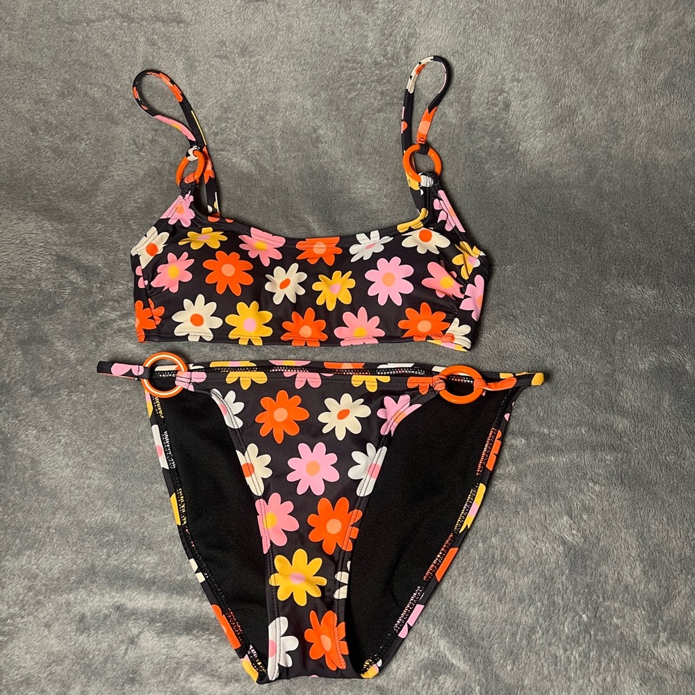 Black and Pink Floral Bikini Swimwear